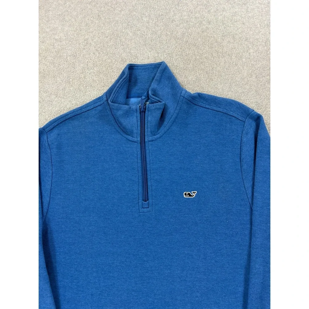 Vineyard Vines‎ Classic Whale 1/4 Zip Cotton Blend Sweater (Men's Small) Blue